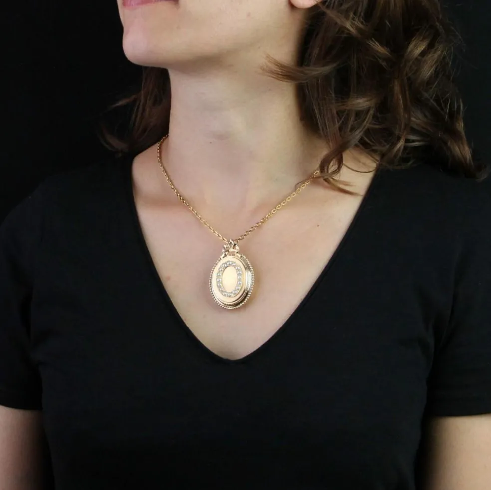 Médaillon Pendentif ancien en or et perles