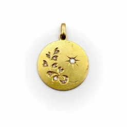 médaillon étoile, lune et blé en or avec diamants