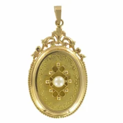Médaillon vintage or jaune et perle