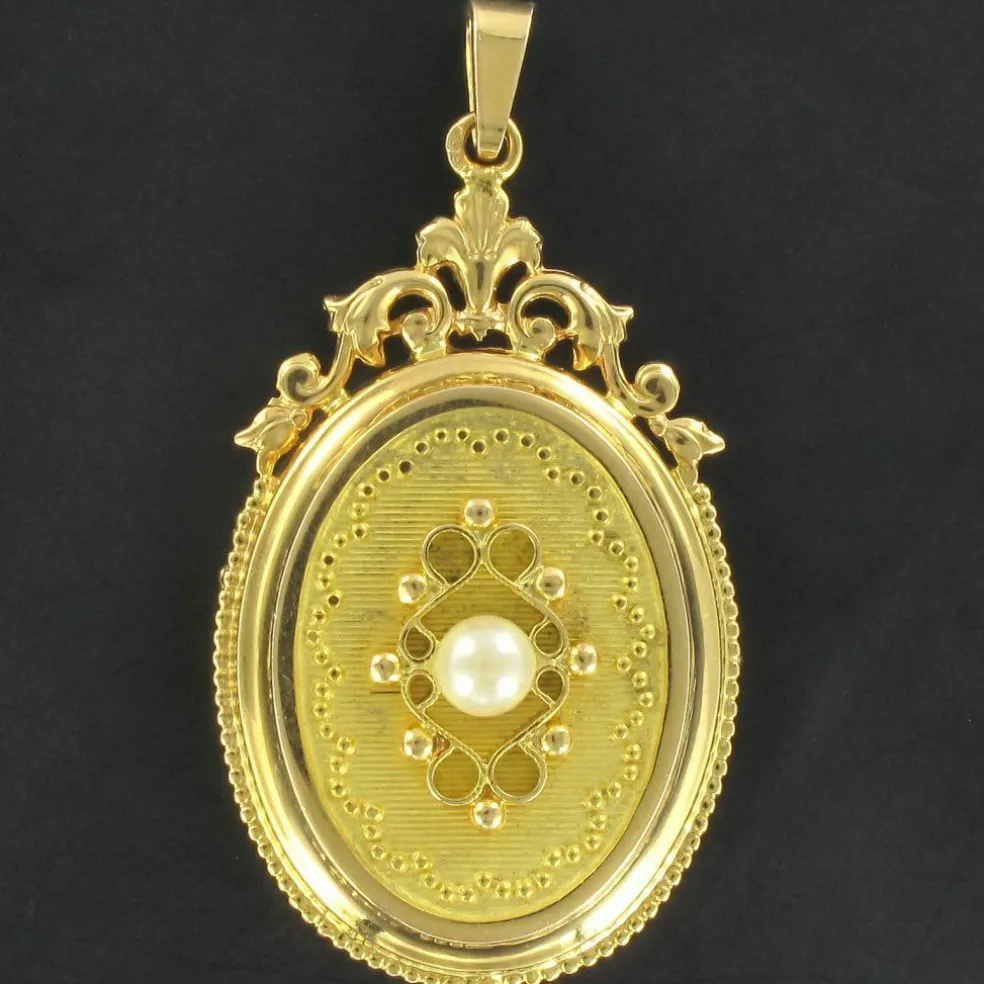 Médaillon vintage or jaune et perle