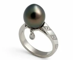 MEL'S bague or gris, perle noire et diamants