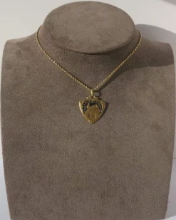 MONIER rare pendentif ancien Cœur chaumière émail plique à jour or