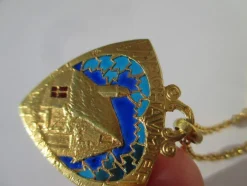 MONIER rare pendentif ancien Cœur chaumière émail plique à jour or
