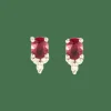 Paire de boucles d'oreilles or blanc rubis diamants