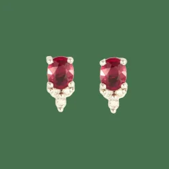 Paire de boucles d'oreilles or blanc rubis diamants