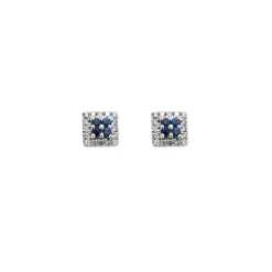Paire de boucles d'oreilles carrées en or blanc saphirs et diamants