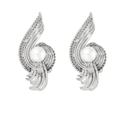 Paire de Boucles d’oreilles or gris et perle