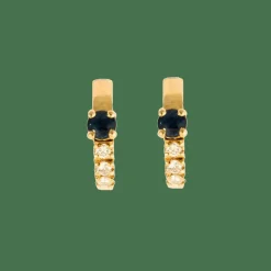 Paire de boucles d'oreilles or jaune saphir et brillants