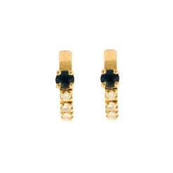 Paire de boucles d'oreilles or jaune saphir et brillants