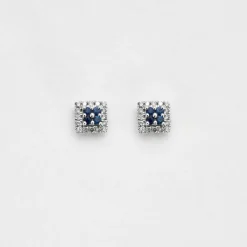 Paire de boucles d'oreilles carrées en or blanc saphirs et diamants