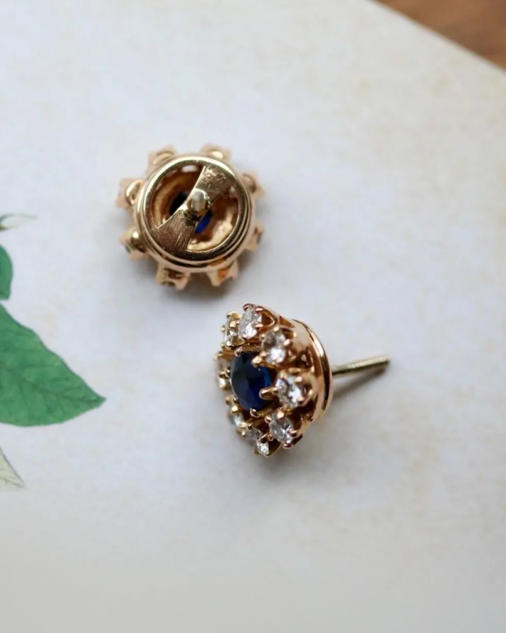 Paire de Boucles d'Oreilles Marguerite Saphir et Diamants