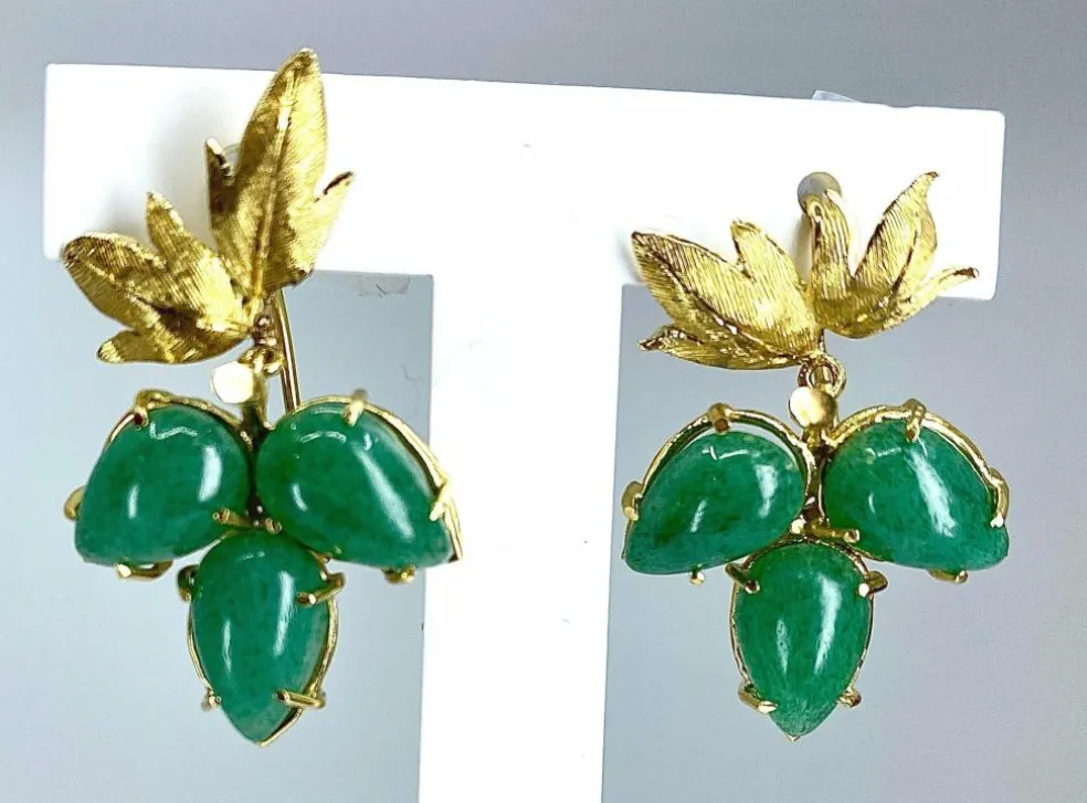 Paire de boucles d’oreilles Or jaune Aventurines