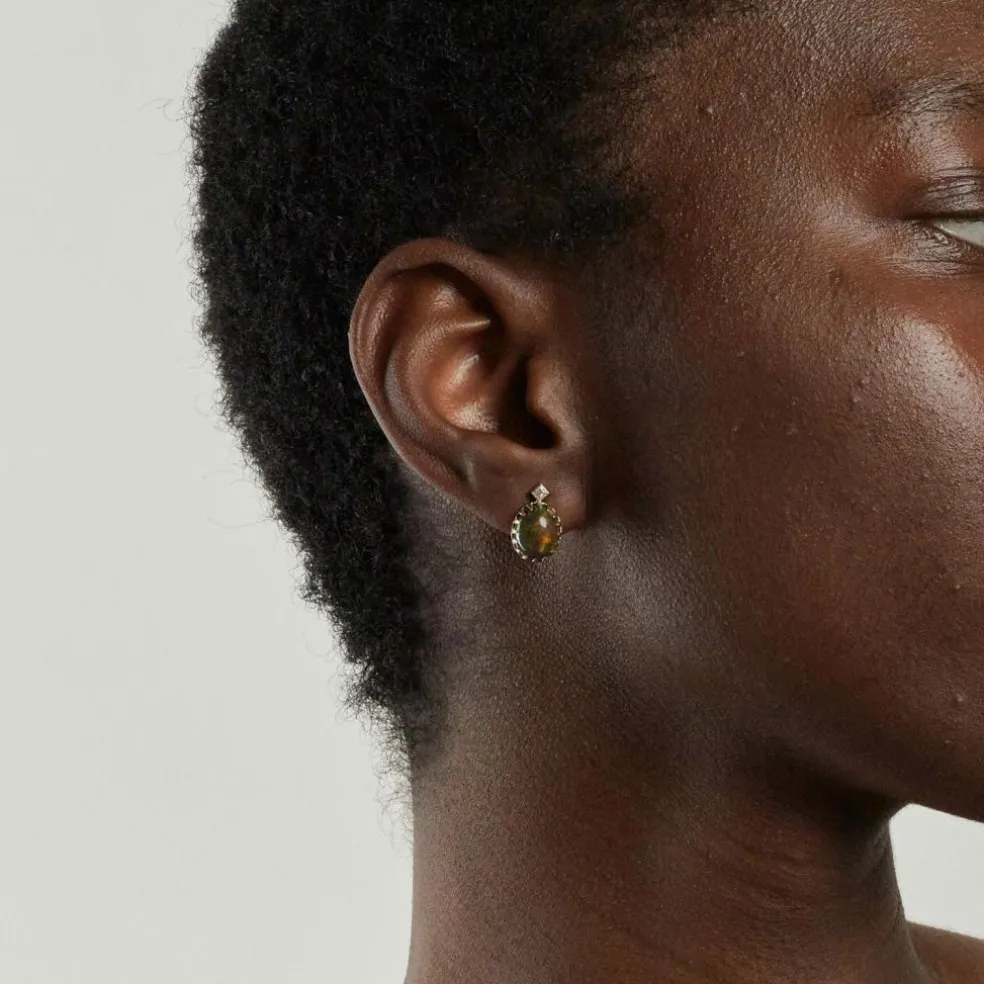 Paire de boucles opales et diamants