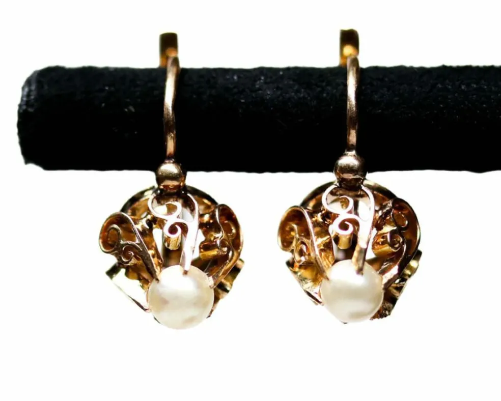 Paire de Dormeuse Perle et Or Rose