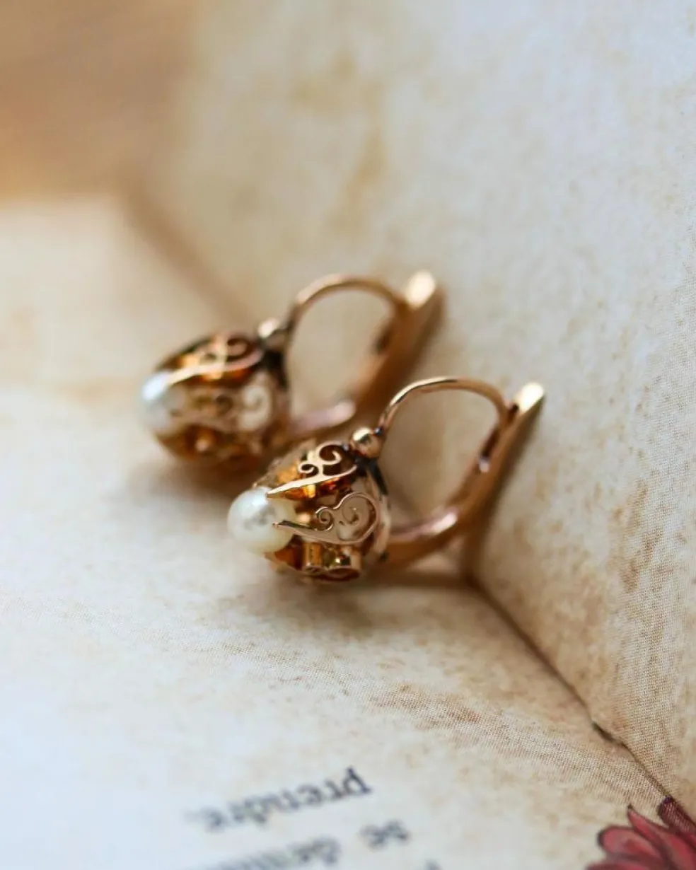 Paire de Dormeuse Perle et Or Rose