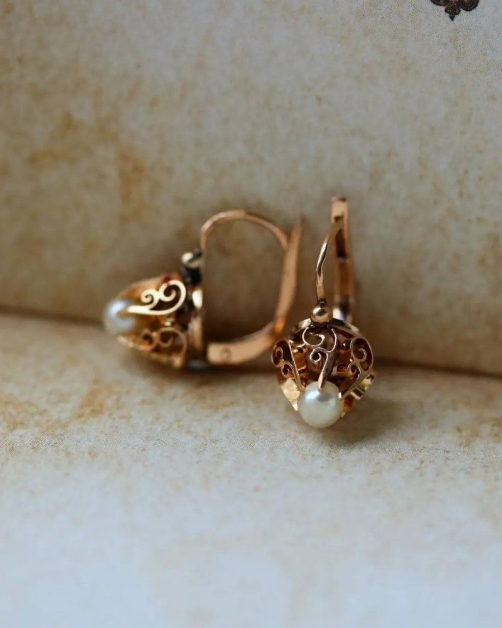 Paire de Dormeuse Perle et Or Rose