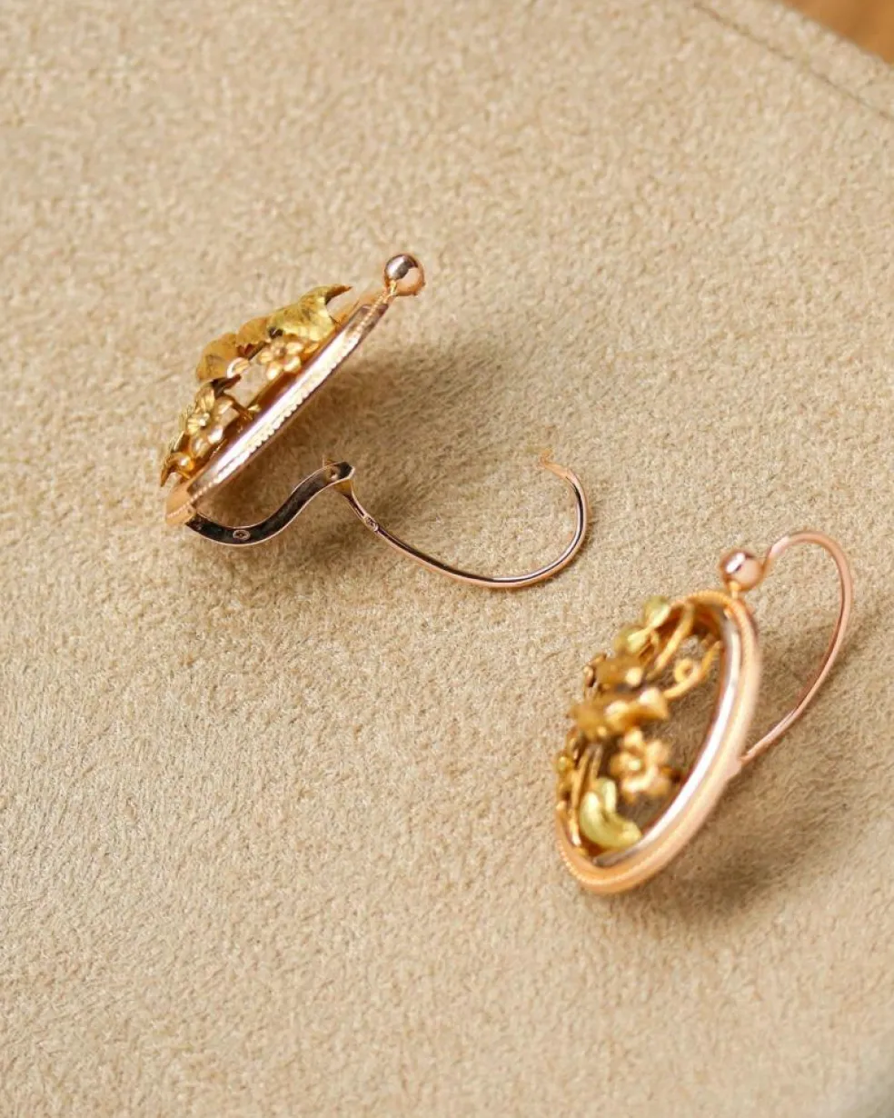 Paire de Dormeuses Ancienne Grand Modèle en Or Rose