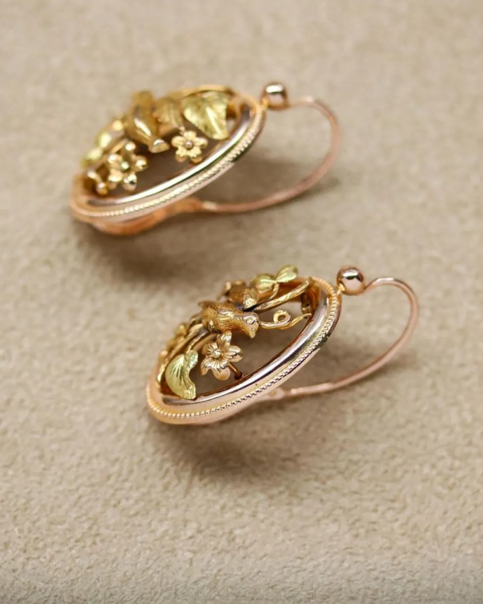 Paire de Dormeuses Ancienne Grand Modèle en Or Rose