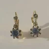 Paire de dormeuses trembleuses or bicolore saphir