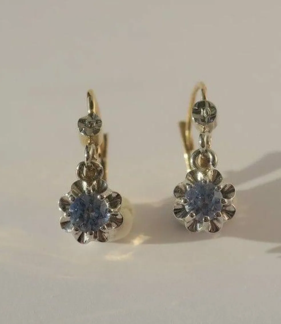 Paire de dormeuses trembleuses or bicolore saphir