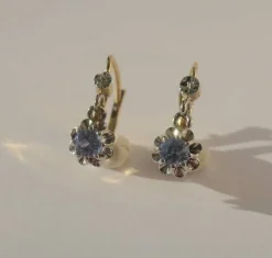 Paire de dormeuses trembleuses or bicolore saphir
