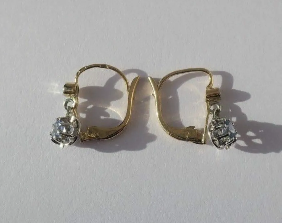 Paire de dormeuses trembleuses or bicolore saphir