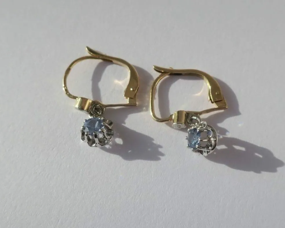 Paire de dormeuses trembleuses or bicolore saphir
