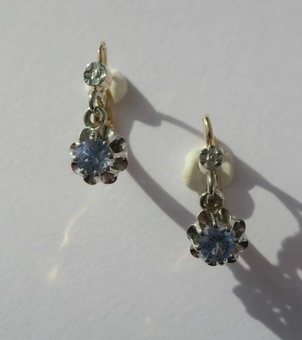 Paire de dormeuses trembleuses or bicolore saphir