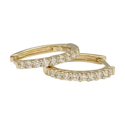 Paire de petites créoles en or jaune, diamants.