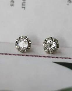 Paire de Puces d'Oreilles Anciennes Or blanc Diamants