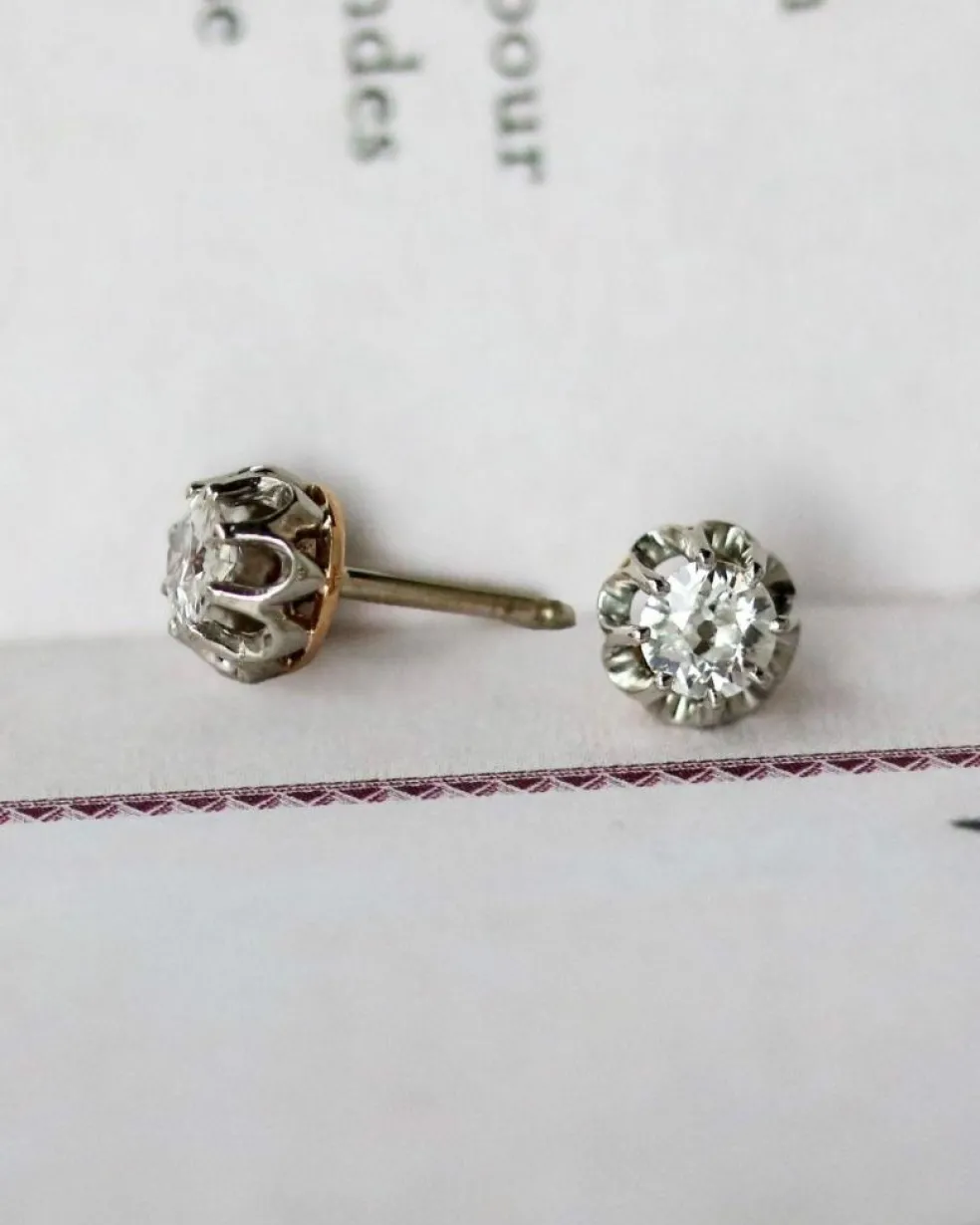 Paire de Puces d'Oreilles Anciennes Or blanc Diamants
