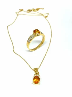 Parure 2 pièces en or jaune, diamants et citrines