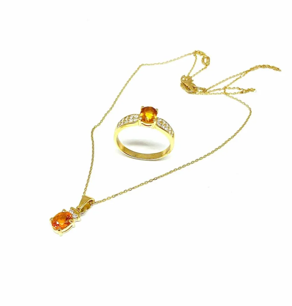 Parure 2 pièces en or jaune, diamants et citrines