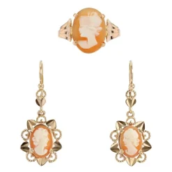 Parure bague et boucles d'oreilles camées