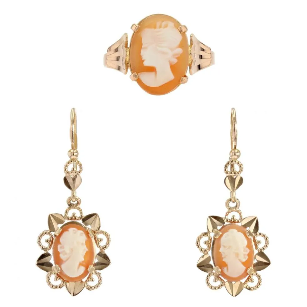 Parure bague et boucles d'oreilles camées