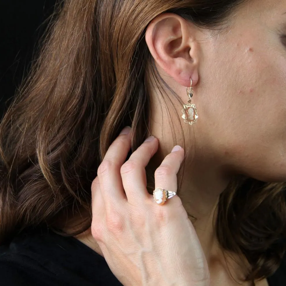 Parure bague et boucles d'oreilles camées