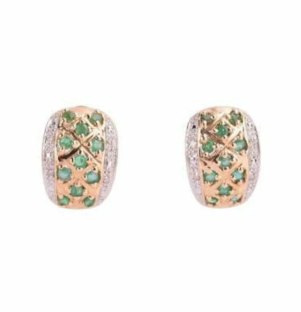 Parure Bague et boucles d’oreilles motif treillis diamants et émeraudes