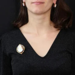 Parure Boucles d'oreilles et Broche ancienne or camée et émail