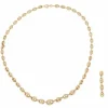 parure collier + boucles d'oreilles maille grain de cafe or 18k