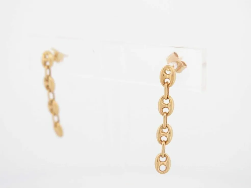 parure collier + boucles d'oreilles maille grain de cafe or 18k