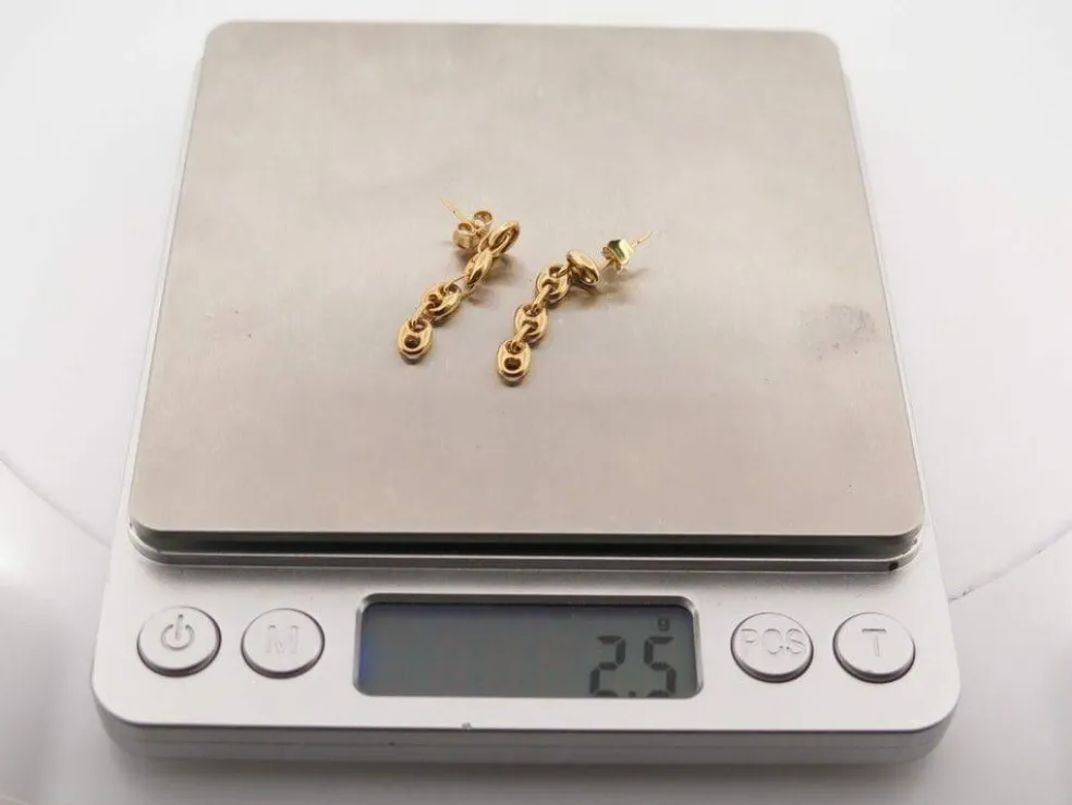 parure collier + boucles d'oreilles maille grain de cafe or 18k