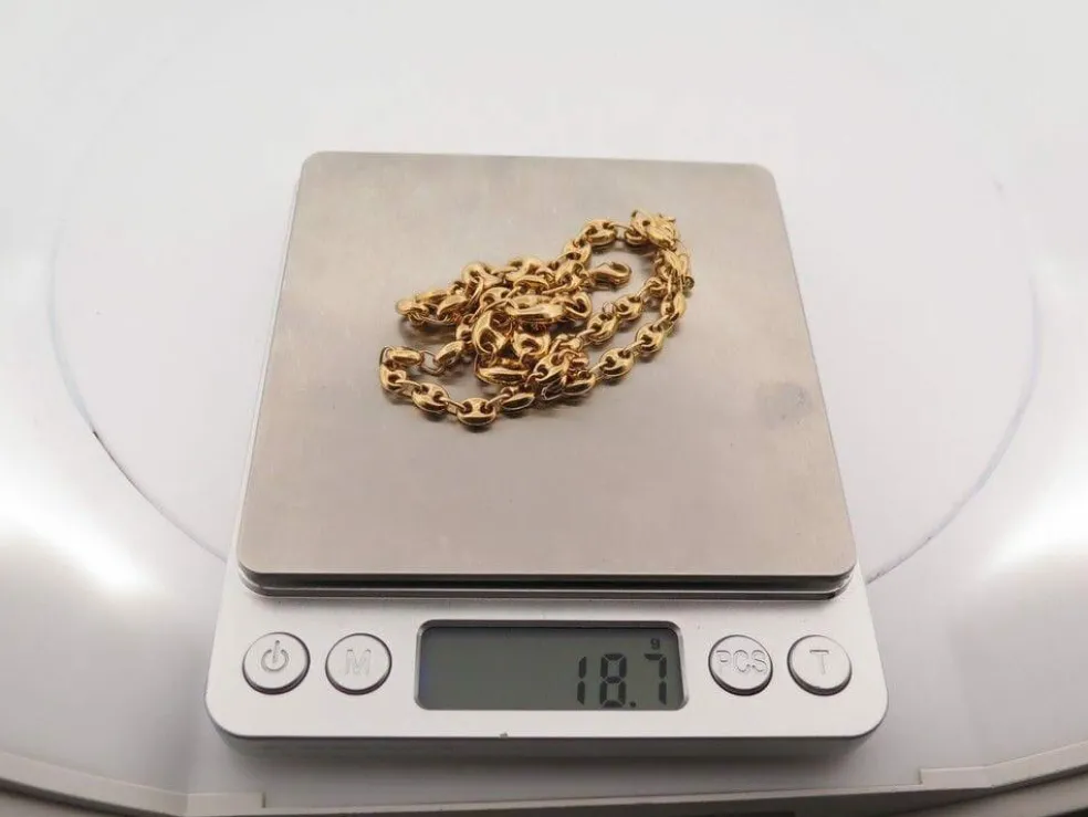 parure collier + boucles d'oreilles maille grain de cafe or 18k