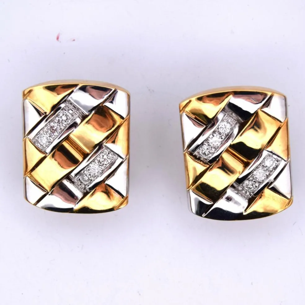 PARURE COLLIER ET BOUCLES D'OREILLES - OR BLANC ET JAUNE 18 KT