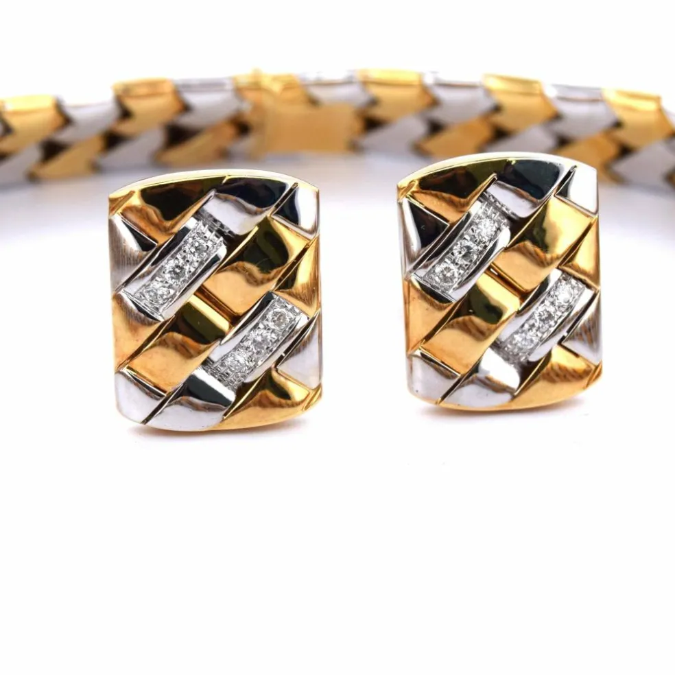 PARURE COLLIER ET BOUCLES D'OREILLES - OR BLANC ET JAUNE 18 KT