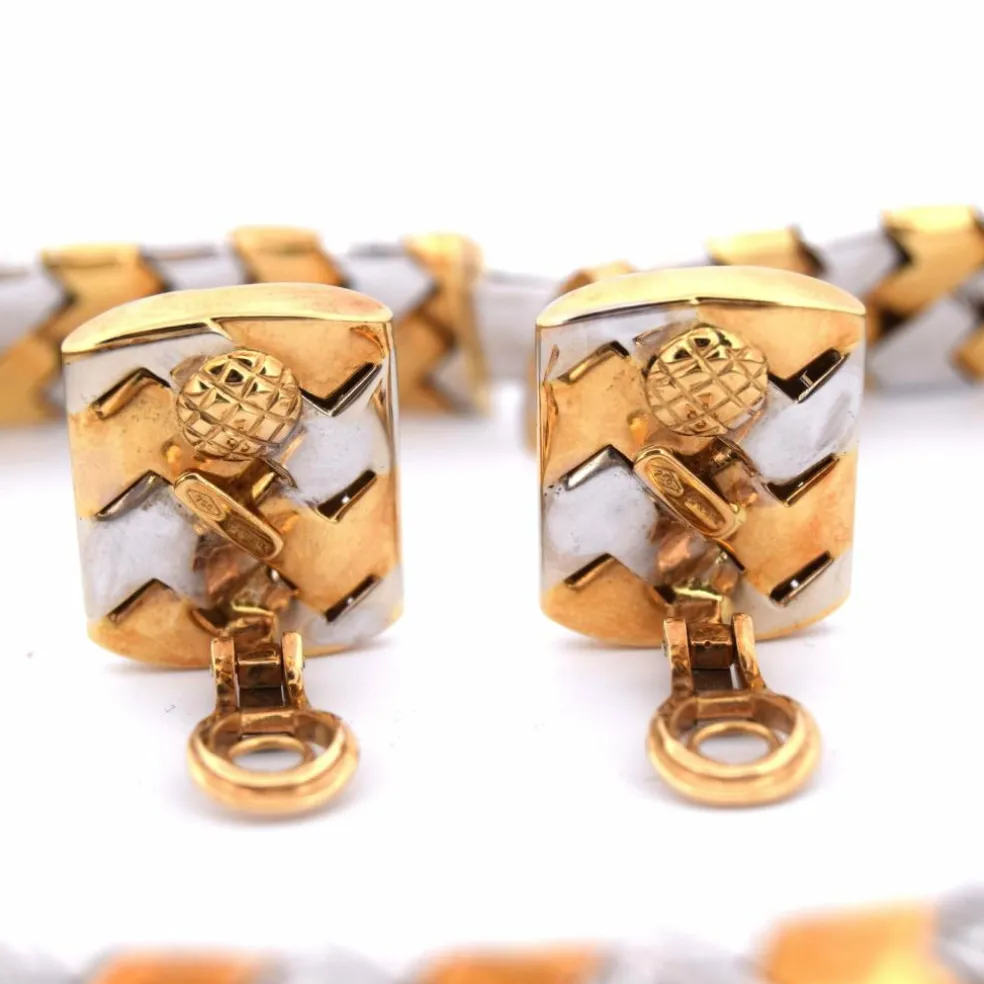 PARURE COLLIER ET BOUCLES D'OREILLES - OR BLANC ET JAUNE 18 KT