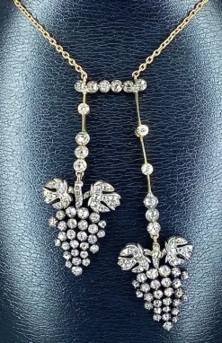Parure collier négligé et boucles d’oreilles en or jaune et argent, diamants, Napoléon III