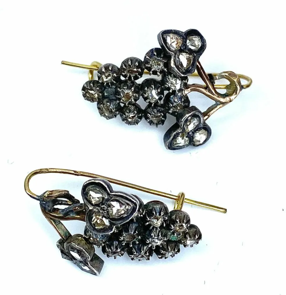 Parure collier négligé et boucles d’oreilles en or jaune et argent, diamants, Napoléon III