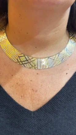 Parure or 3 couleurs , collier ruban et bracelet