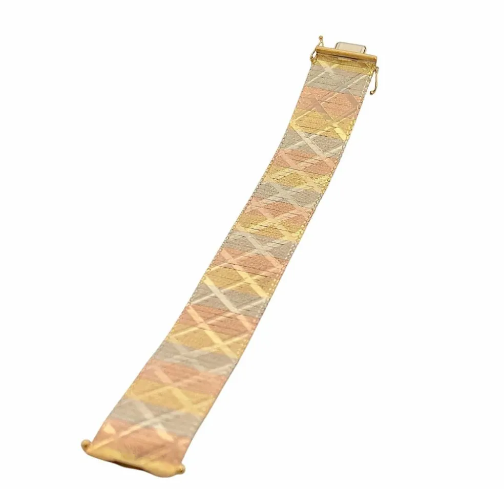 Parure or 3 couleurs , collier ruban et bracelet