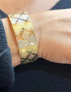 Parure or 3 couleurs , collier ruban et bracelet